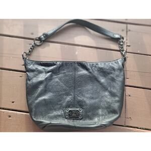 Stone Mountain Black Leather Purse Shoulder Strap Logo Medium Pockets Zip Snap